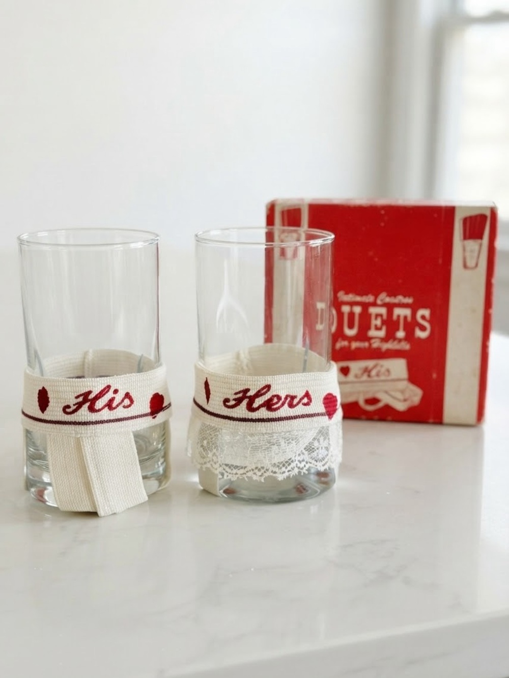 Vintage 1950s Duets Intimates His & Hers Coasters, Set of 4 (Original Box)